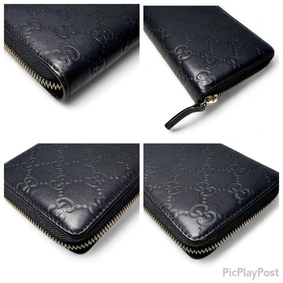 GUCCI Guccissima Leather Zip Around Long Wallet, Black GG Embossed - Picture 9 of 14